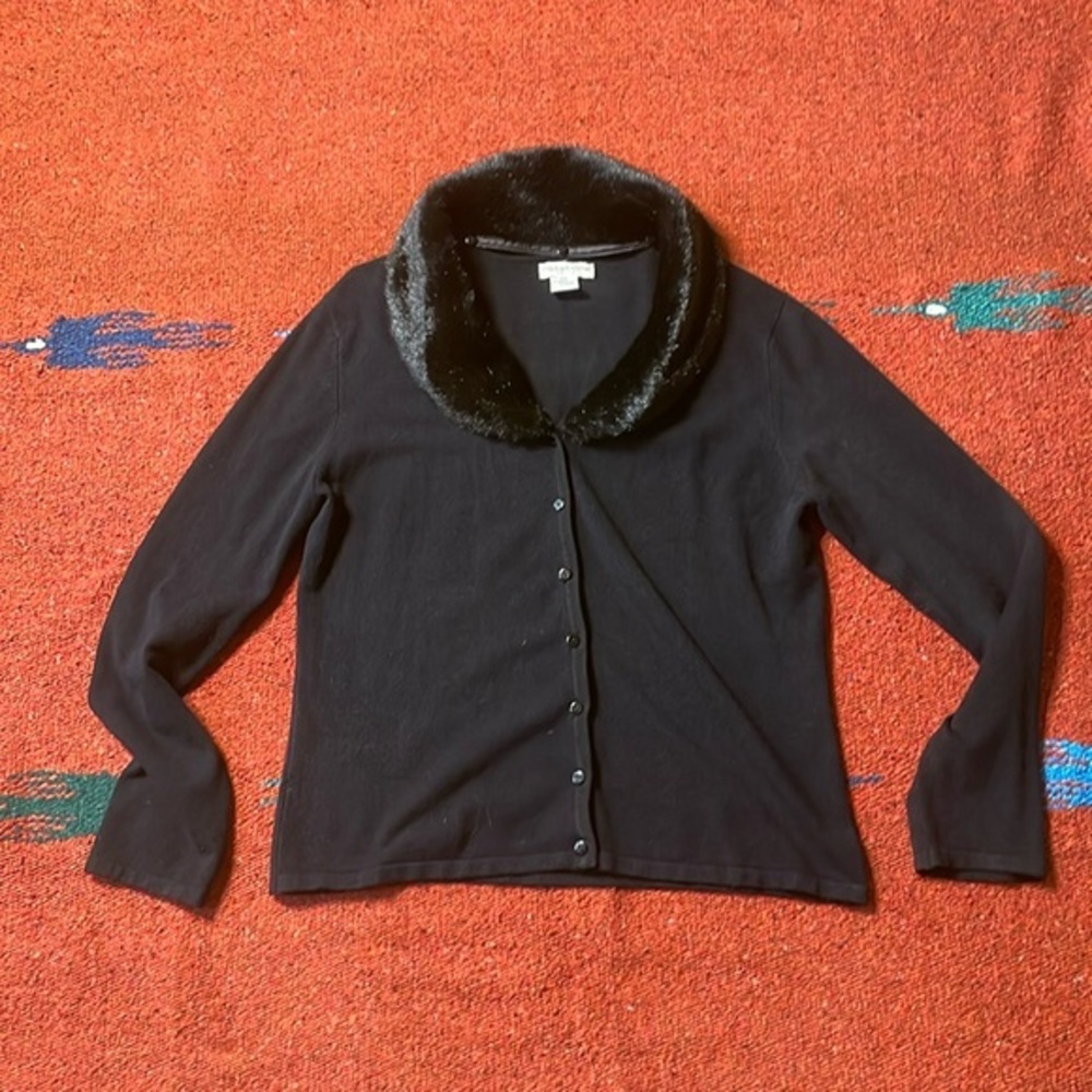 Notations Black‎ Fur Womens Petite M Fur Collar 90's Sweater